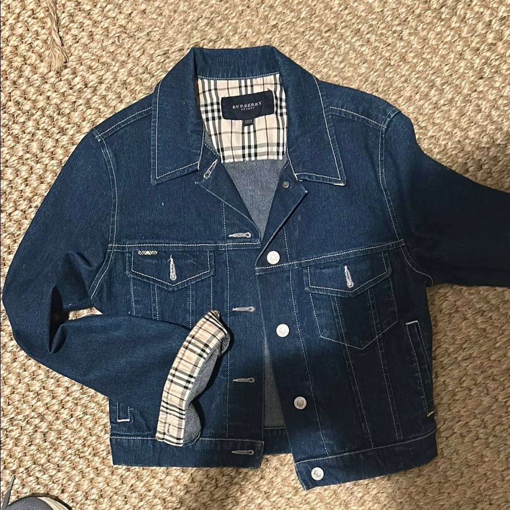 Burberry Blue Denim Jacket with Iconic Check Lining
